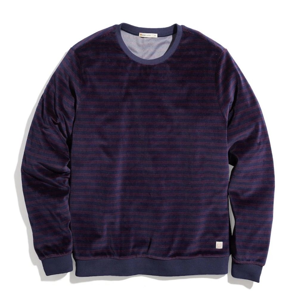 Marine Layer Velour Crewneck - India Ink/Red Stripe